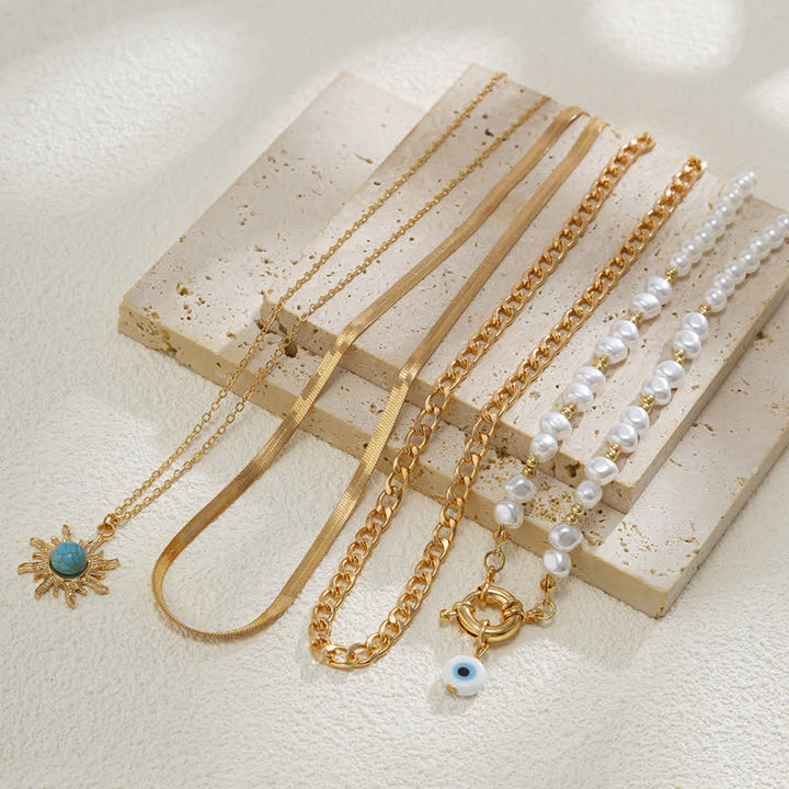 Ensemble de colliers contre le mauvais œil avec perles d'eau douce turquoise Olivenorma