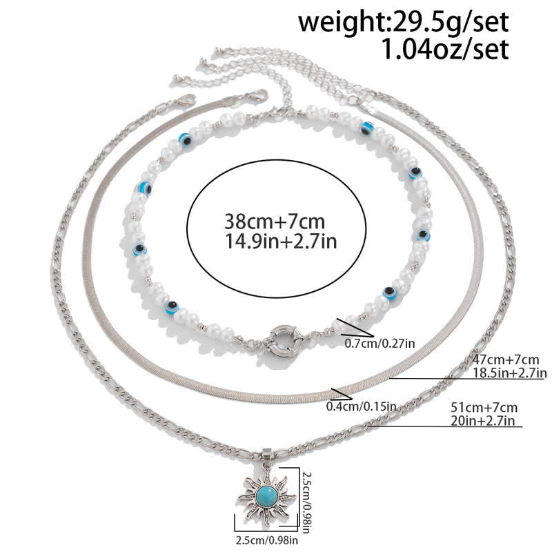 Ensemble de colliers contre le mauvais œil avec perles d'eau douce turquoise Olivenorma