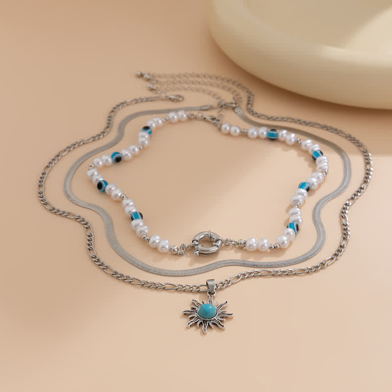 Ensemble de colliers contre le mauvais œil avec perles d'eau douce turquoise Olivenorma