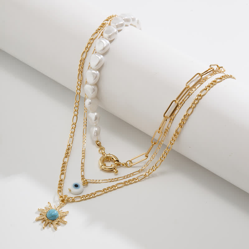 Ensemble de colliers contre le mauvais œil avec perles d'eau douce turquoise Olivenorma