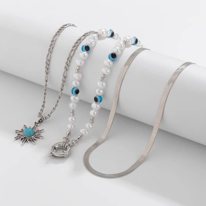 Ensemble de colliers contre le mauvais œil avec perles d'eau douce turquoise Olivenorma