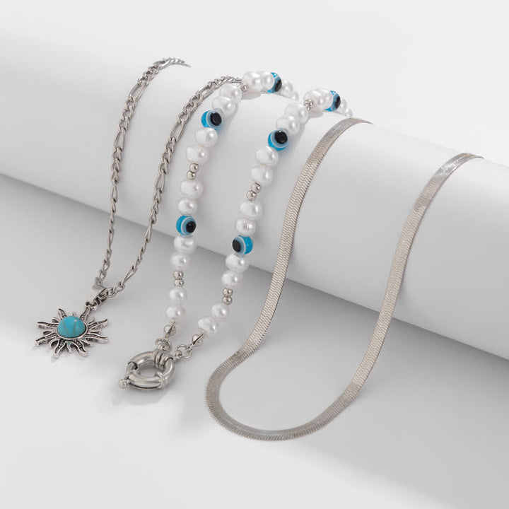 Ensemble de colliers contre le mauvais œil avec perles d'eau douce turquoise Olivenorma