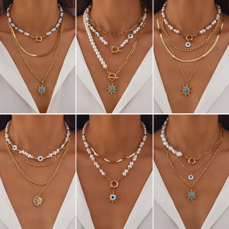 Ensemble de colliers contre le mauvais œil avec perles d'eau douce turquoise Olivenorma