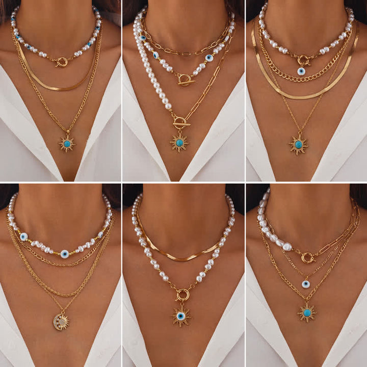Ensemble de colliers contre le mauvais œil avec perles d'eau douce turquoise Olivenorma