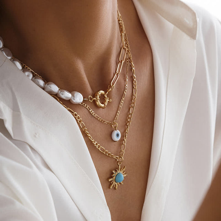 Ensemble de colliers contre le mauvais œil avec perles d'eau douce turquoise Olivenorma