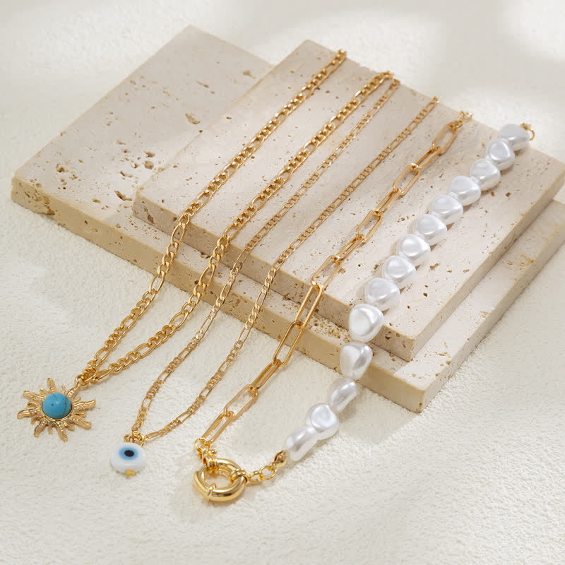 Ensemble de colliers contre le mauvais œil avec perles d'eau douce turquoise Olivenorma