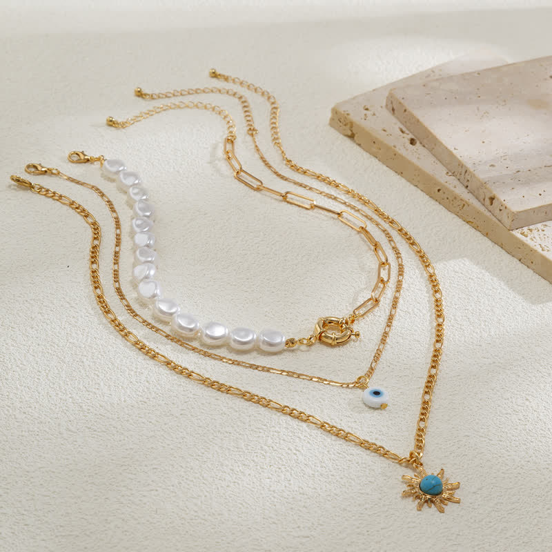 Ensemble de colliers contre le mauvais œil avec perles d'eau douce turquoise Olivenorma