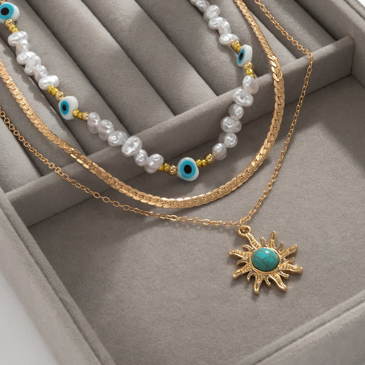 Ensemble de colliers contre le mauvais œil avec perles d'eau douce turquoise Olivenorma