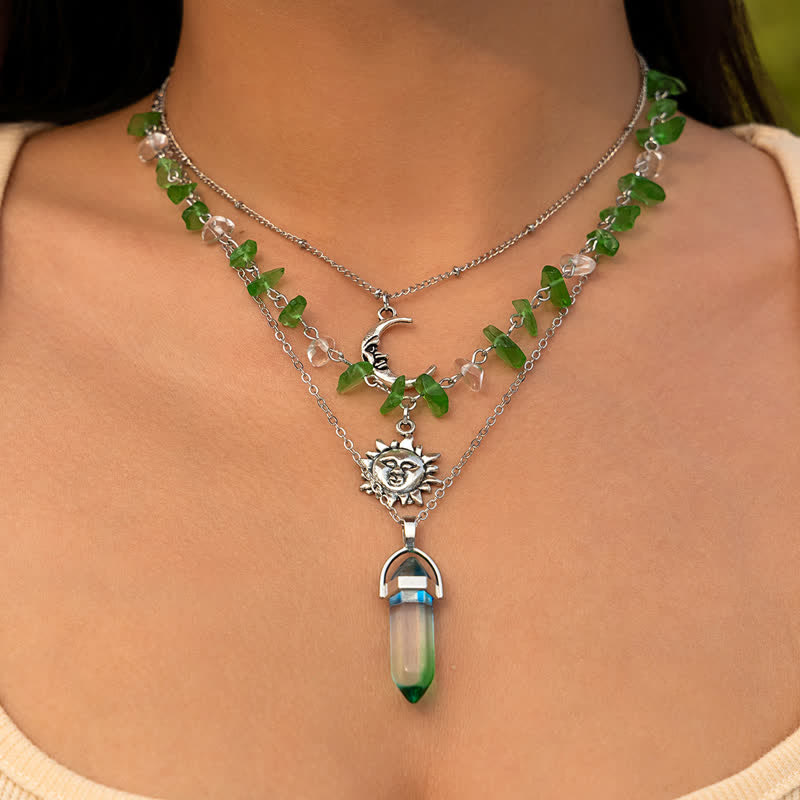 Collier ethnique en perles de gravier avec arbre de vie et soleil Olivenorma