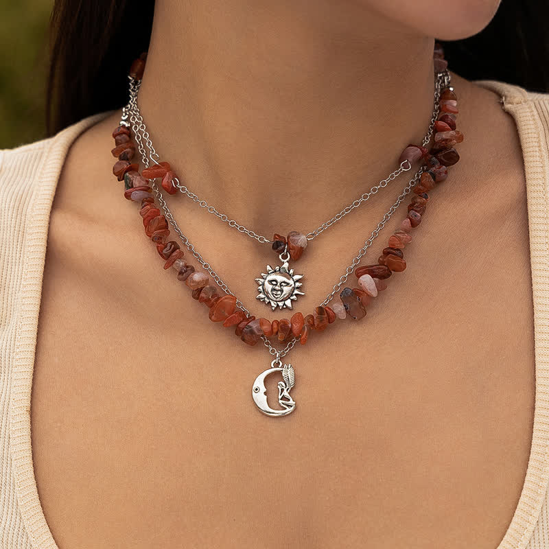 Collier ethnique en perles de gravier avec arbre de vie et soleil Olivenorma