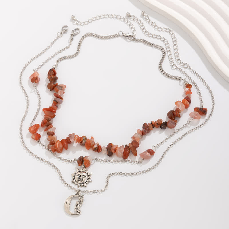 Collier ethnique en perles de gravier avec arbre de vie et soleil Olivenorma