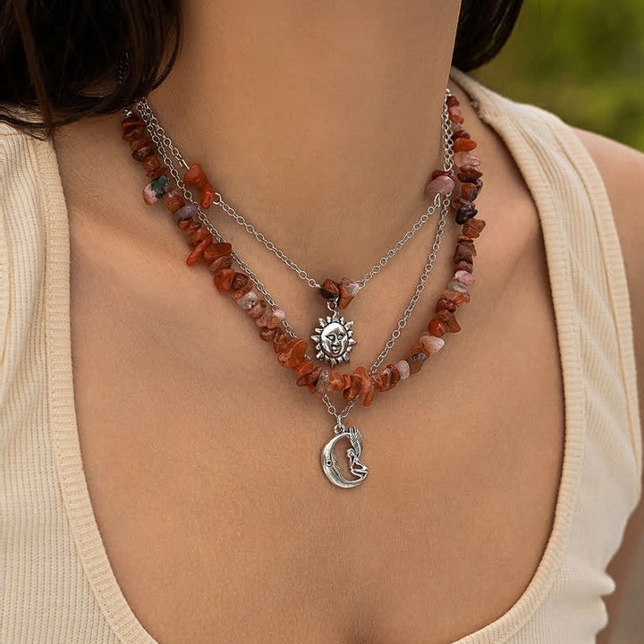 Collier ethnique en perles de gravier avec arbre de vie et soleil Olivenorma