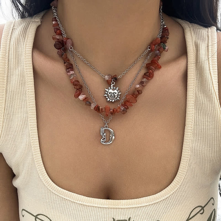 Collier ethnique en perles de gravier avec arbre de vie et soleil Olivenorma