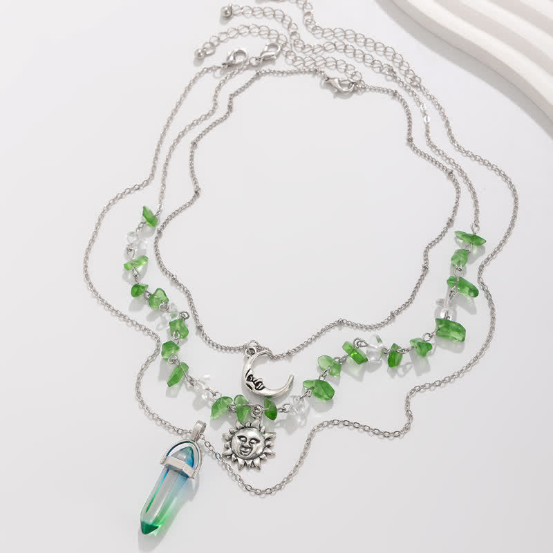 Collier ethnique en perles de gravier avec arbre de vie et soleil Olivenorma