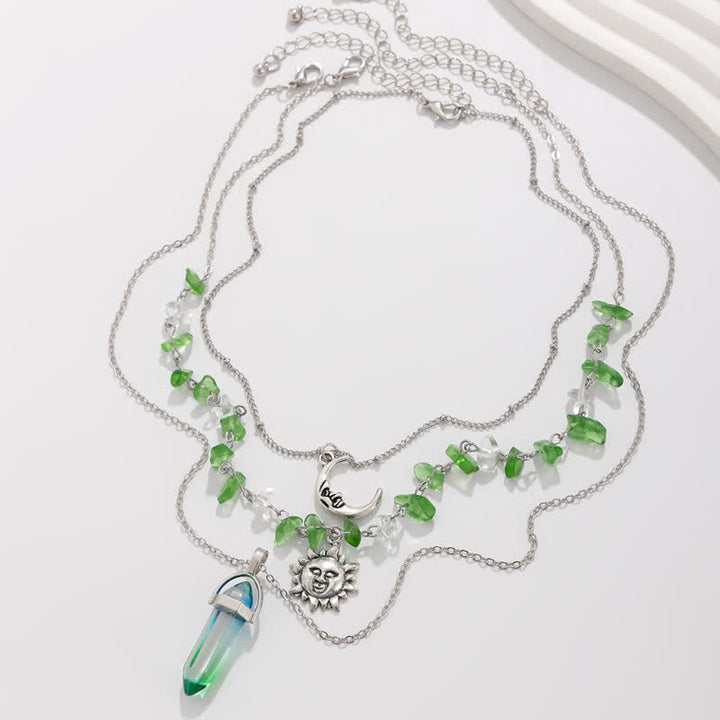 Collier ethnique en perles de gravier avec arbre de vie et soleil Olivenorma