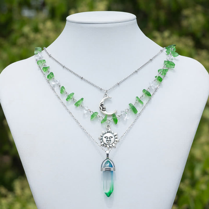 Collier ethnique en perles de gravier avec arbre de vie et soleil Olivenorma