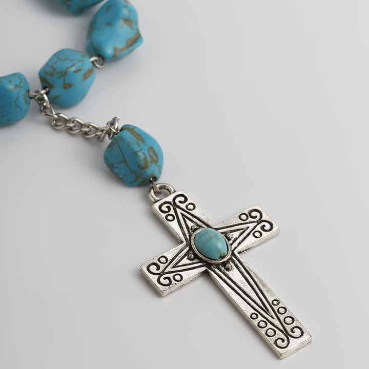 Ensemble de colliers avec pendentif en forme de croix exagérée en turquoise naturelle Olivenorma