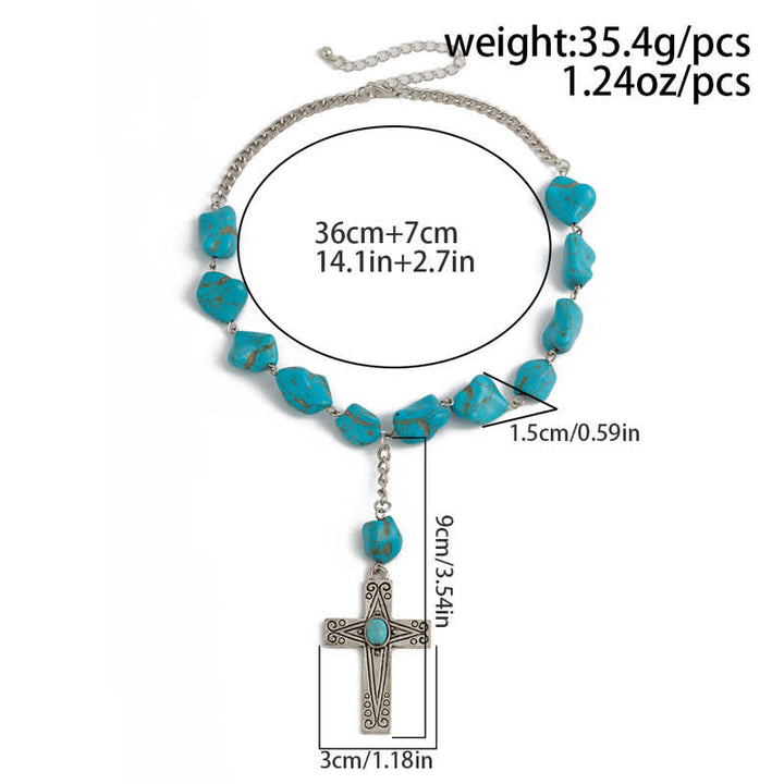 Ensemble de colliers avec pendentif en forme de croix exagérée en turquoise naturelle Olivenorma