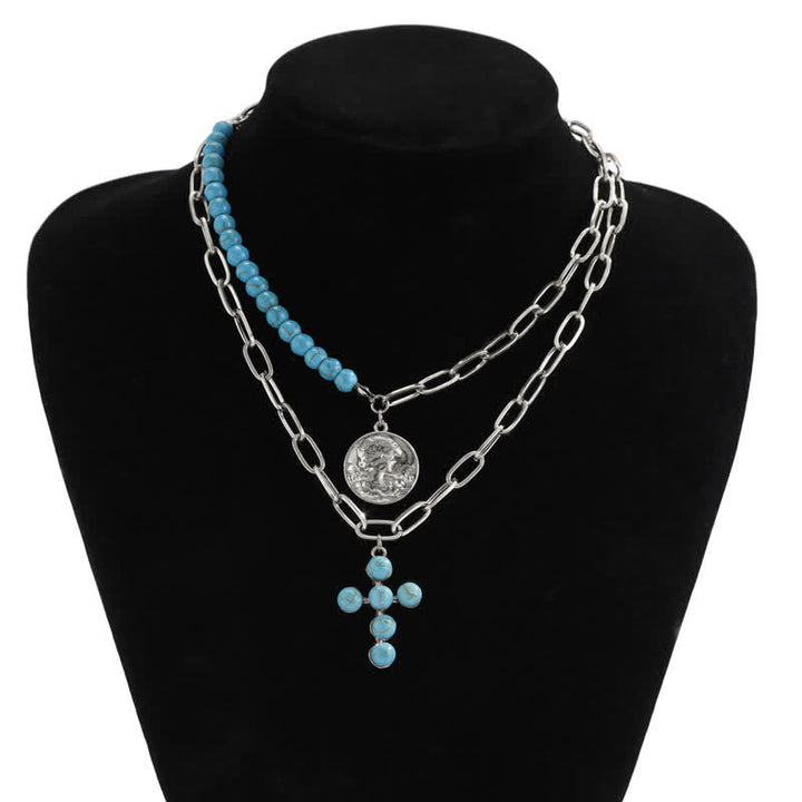 Ensemble de colliers avec pendentif en forme de croix exagérée en turquoise naturelle Olivenorma