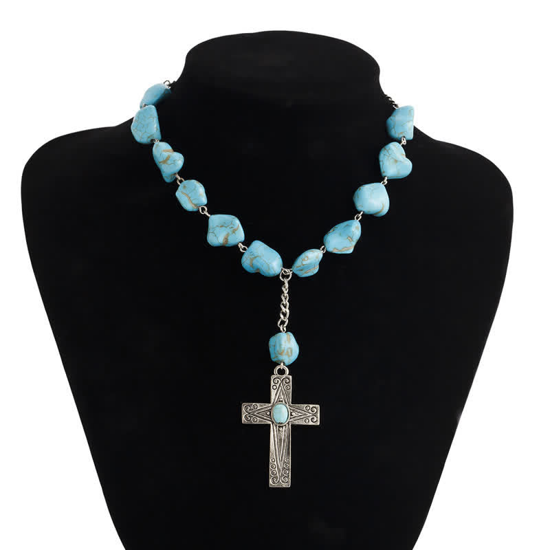 Ensemble de colliers avec pendentif en forme de croix exagérée en turquoise naturelle Olivenorma
