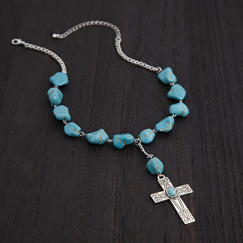 Ensemble de colliers avec pendentif en forme de croix exagérée en turquoise naturelle Olivenorma