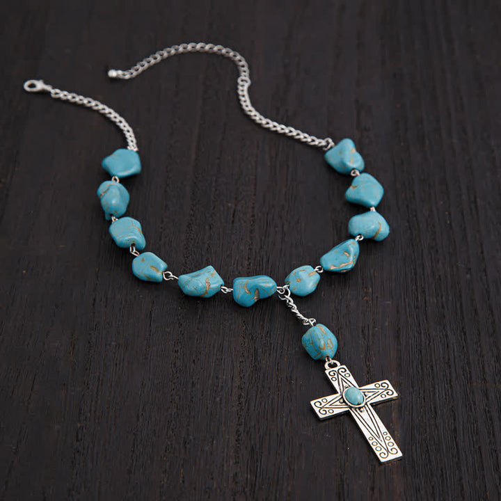 Ensemble de colliers avec pendentif en forme de croix exagérée en turquoise naturelle Olivenorma