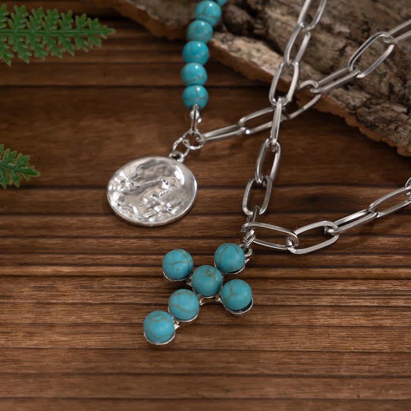 Ensemble de colliers avec pendentif en forme de croix exagérée en turquoise naturelle Olivenorma
