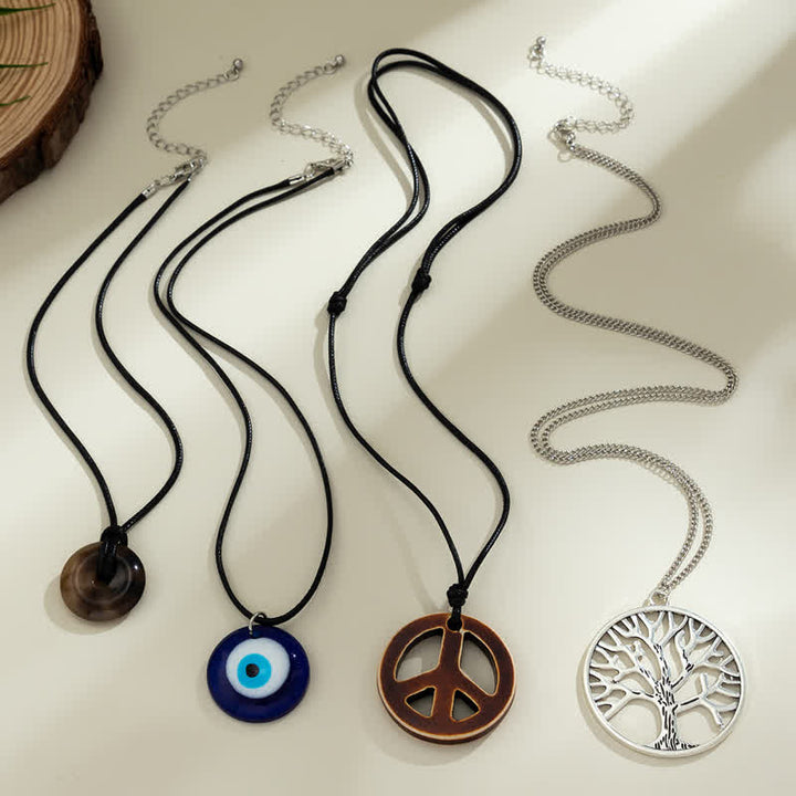 Ensemble de colliers avec pendentif en forme d'arbre de vie et de mauvais œil Chakra Olivenorma