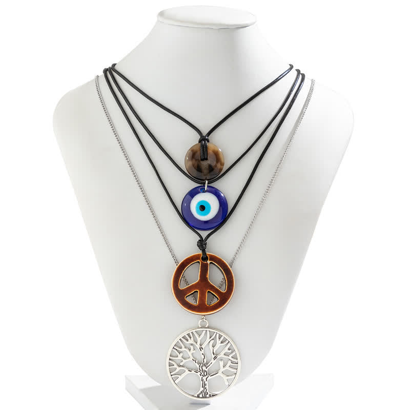 Ensemble de colliers avec pendentif en forme d'arbre de vie et de mauvais œil Chakra Olivenorma