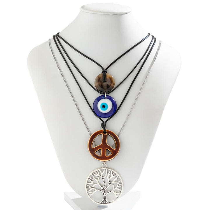 Ensemble de colliers avec pendentif en forme d'arbre de vie et de mauvais œil Chakra Olivenorma