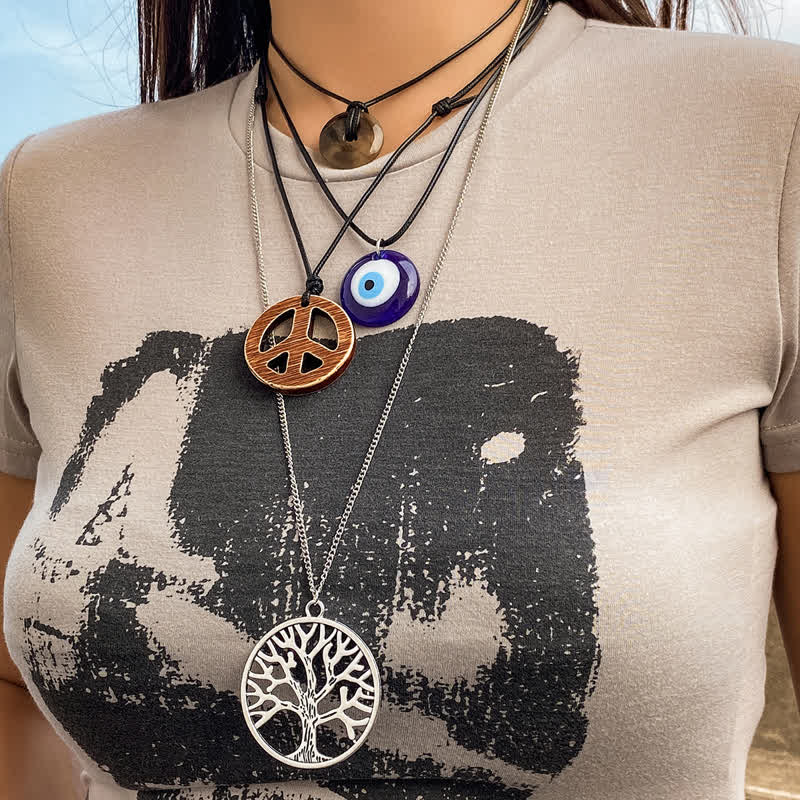 Ensemble de colliers avec pendentif en forme d'arbre de vie et de mauvais œil Chakra Olivenorma