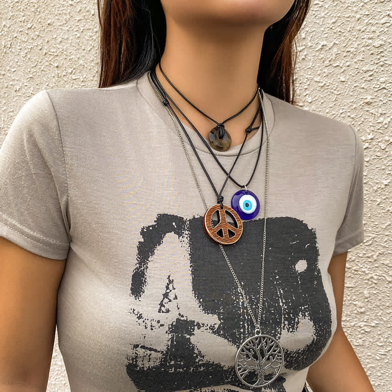 Ensemble de colliers avec pendentif en forme d'arbre de vie et de mauvais œil Chakra Olivenorma