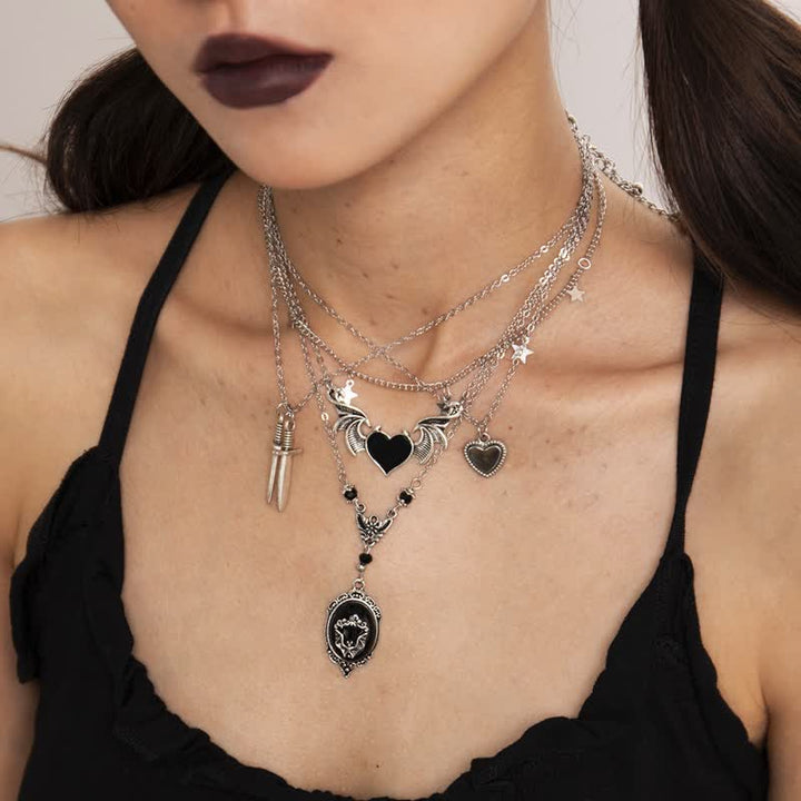 Ensemble de colliers avec pendentif chauve-souris gothique en obsidienne Olivenorma