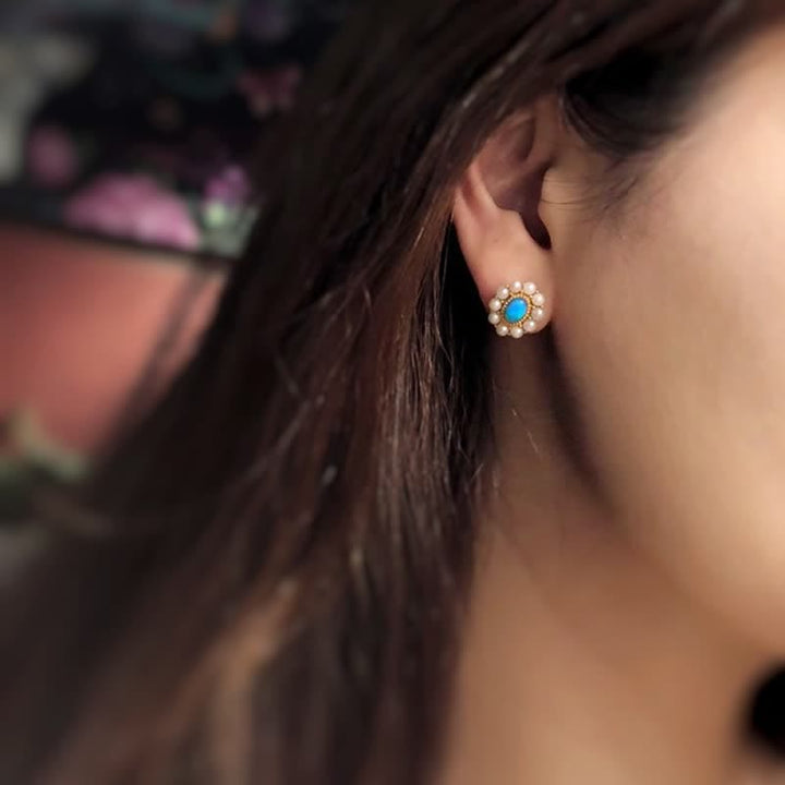 Ensemble de bijoux avec pendentif tournesol et perle d'eau douce en opale bleue Olivenorma