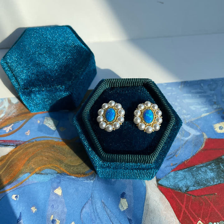 Ensemble de bijoux avec pendentif tournesol et perle d'eau douce en opale bleue Olivenorma