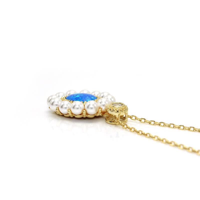 Ensemble de bijoux avec pendentif tournesol et perle d'eau douce en opale bleue Olivenorma