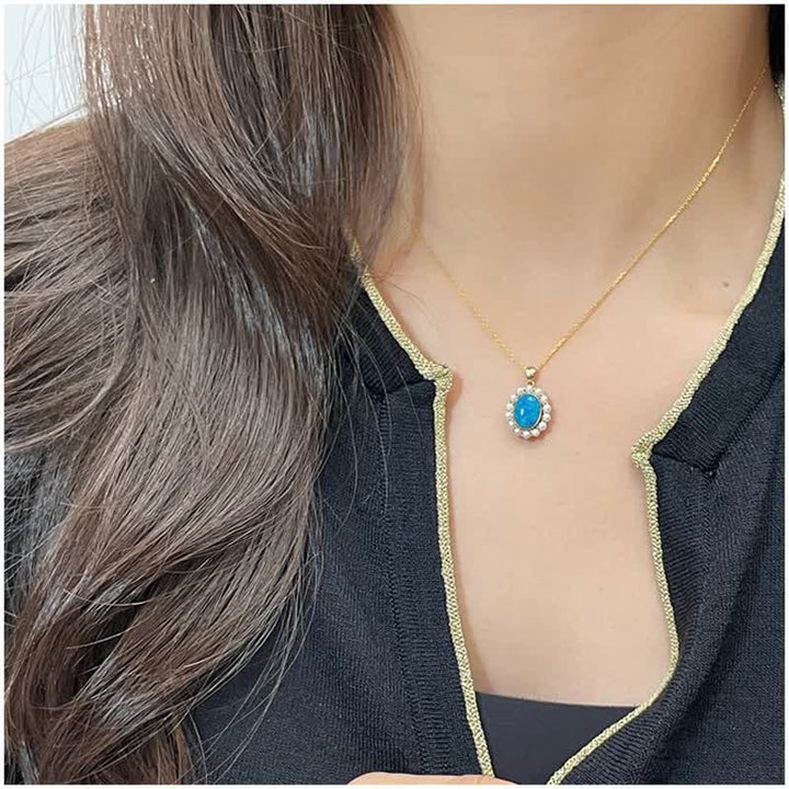 Ensemble de bijoux avec pendentif tournesol et perle d'eau douce en opale bleue Olivenorma