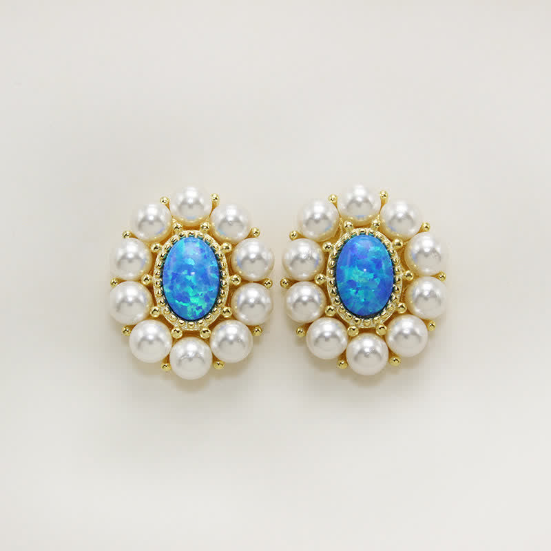 Ensemble de bijoux avec pendentif tournesol et perle d'eau douce en opale bleue Olivenorma