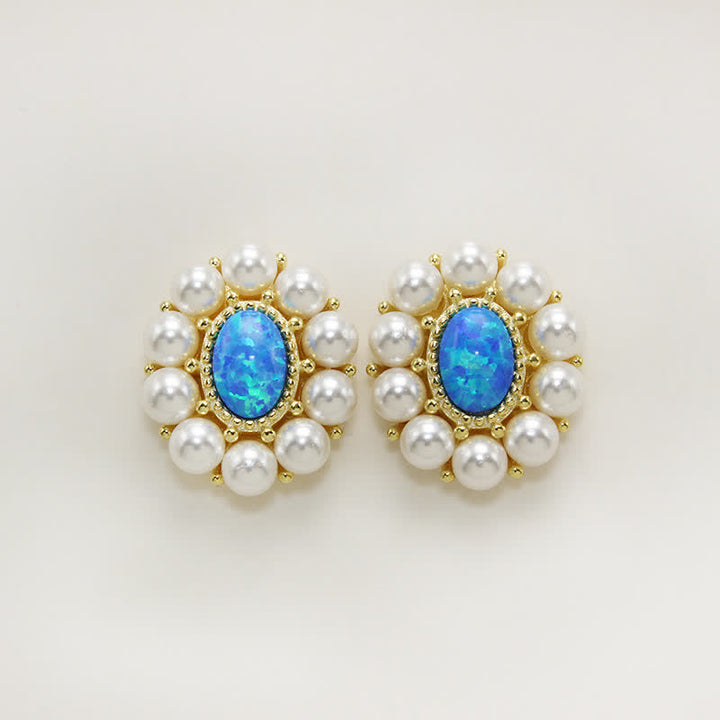 Ensemble de bijoux avec pendentif tournesol et perle d'eau douce en opale bleue Olivenorma