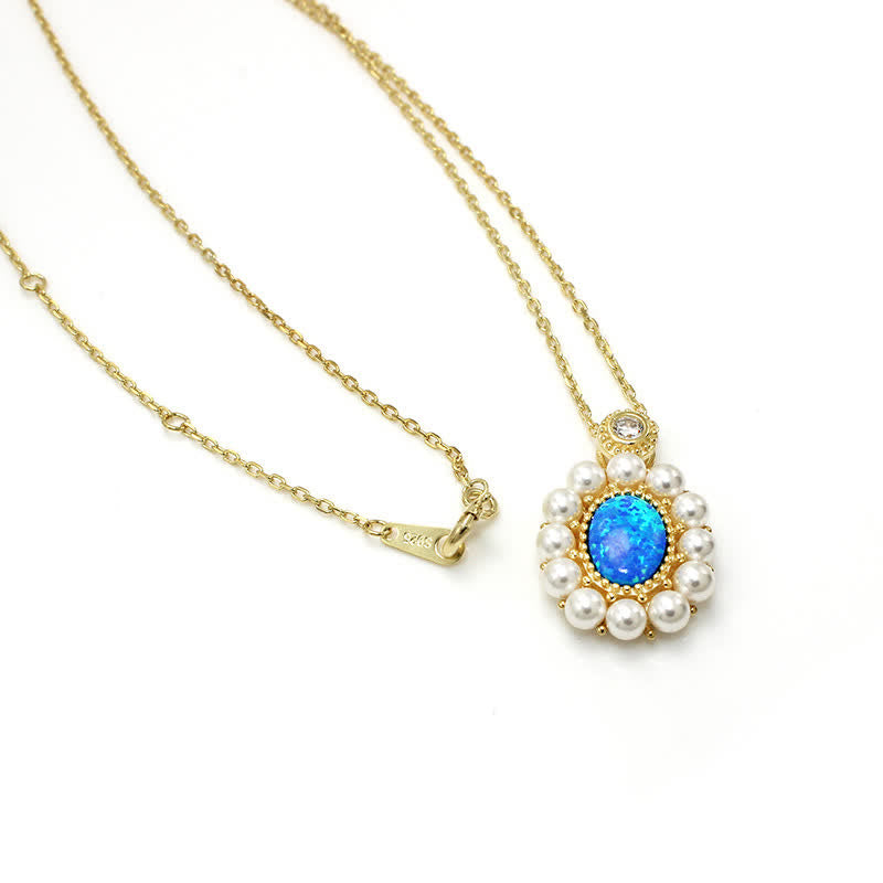 Ensemble de bijoux avec pendentif tournesol et perle d'eau douce en opale bleue Olivenorma