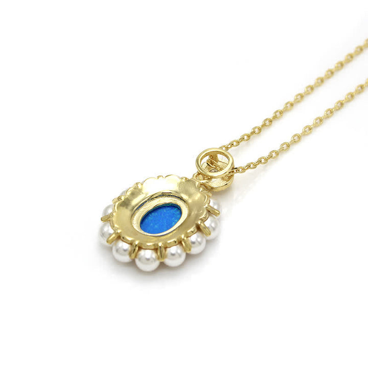 Ensemble de bijoux avec pendentif tournesol et perle d'eau douce en opale bleue Olivenorma