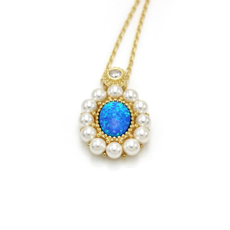 Ensemble de bijoux avec pendentif tournesol et perle d'eau douce en opale bleue Olivenorma