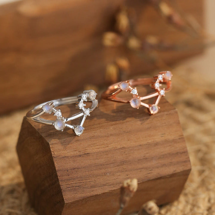 Bague symbole du zodiaque en pierre de lune naturelle Olivenorma