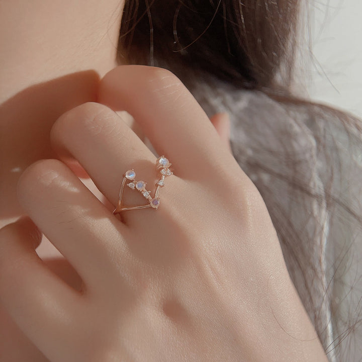 Bague symbole du zodiaque en pierre de lune naturelle Olivenorma