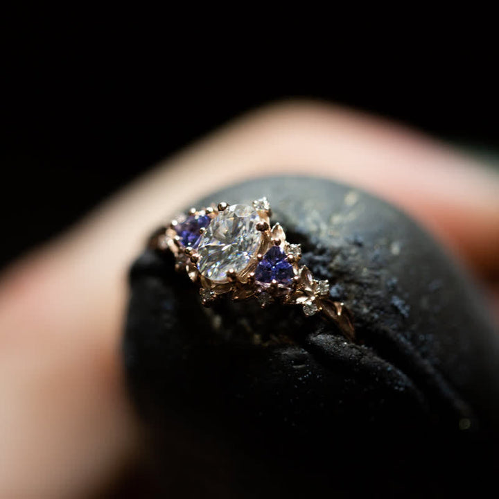 Ensemble de 2 bagues Olivenorma « Ethereal Blossom » en forme de vigne de rose améthyste