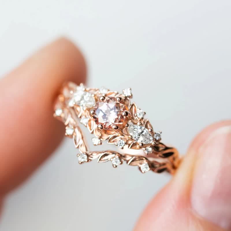 Ensemble de 2 bagues Olivenorma « Ethereal Blossom » en forme de vigne de rose améthyste