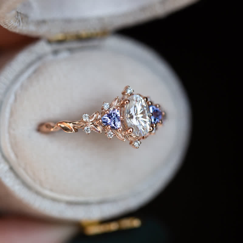 Ensemble de 2 bagues Olivenorma « Ethereal Blossom » en forme de vigne de rose améthyste