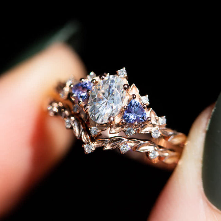 Ensemble de 2 bagues Olivenorma « Ethereal Blossom » en forme de vigne de rose améthyste