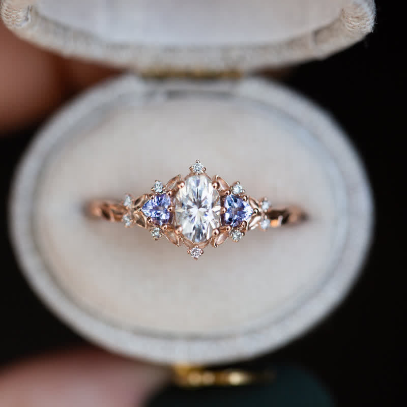 Ensemble de 2 bagues Olivenorma « Ethereal Blossom » en forme de vigne de rose améthyste