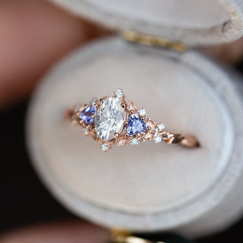 Ensemble de 2 bagues Olivenorma « Ethereal Blossom » en forme de vigne de rose améthyste